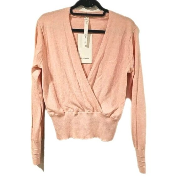 Lululemon Crossover Ribbed Waist Sweater Sz 8 Pink Cashmere Comfy Soft Luxury - Picture 2 of 10